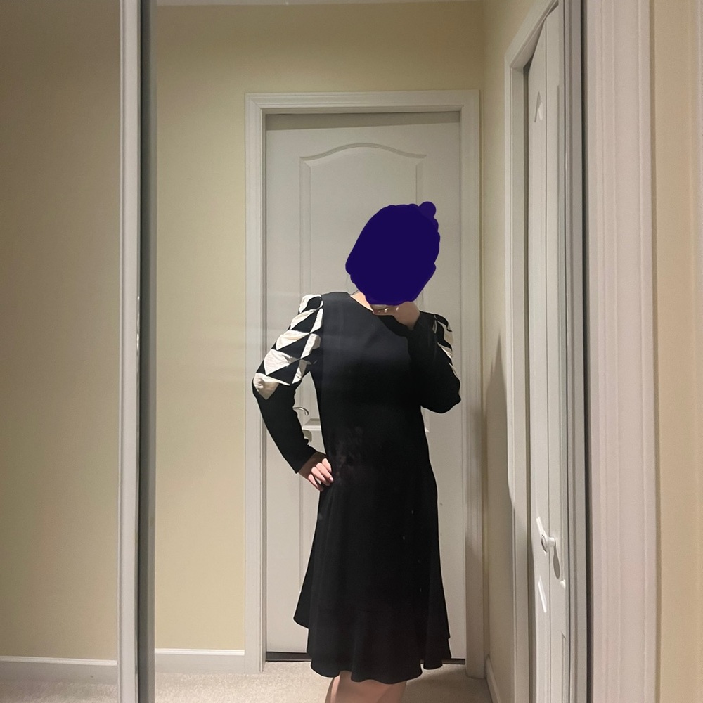 Vintage Louis Feraud Black Geometric Print Dress
